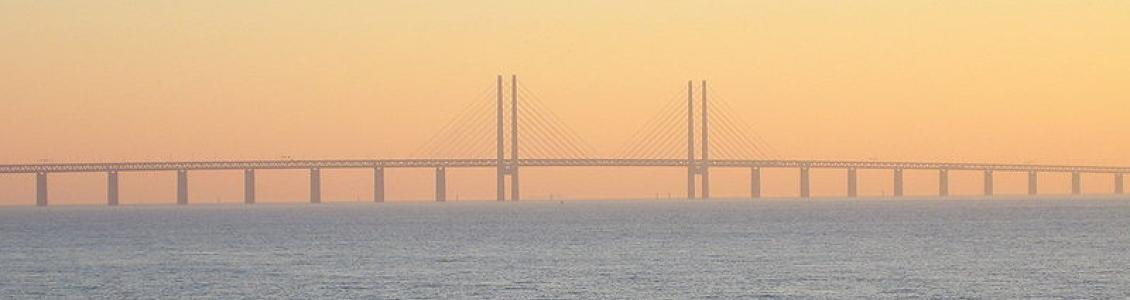 Sweden-Denmark Öresund bridge at sunset.