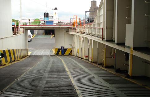 Deck of an empty freight ferry ready to depart